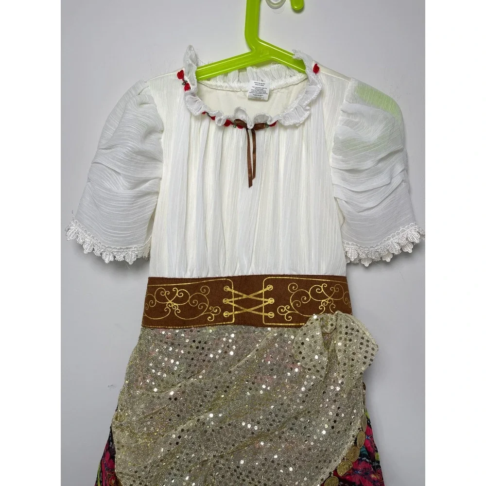 Fortune Teller Gypsy Costume Girls Medium 8-10 Red Velvet Gold Coin Sequin Dress